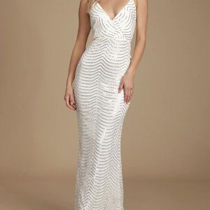 Lulus White and Gold Sequin Maxi Dress